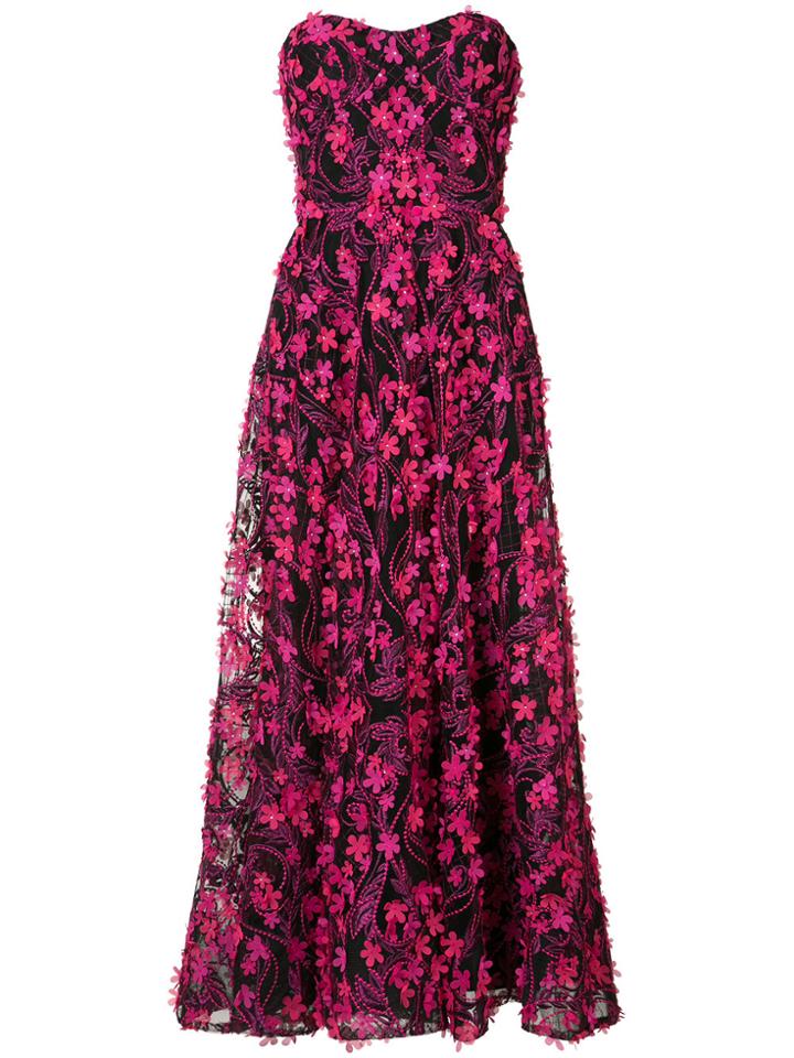 Marchesa Notte Embroidered Floral-appliquéd Gown - Pink & Purple