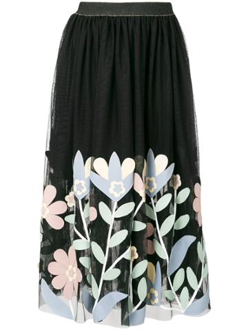 Caban Romantic Floral Skirt - Black