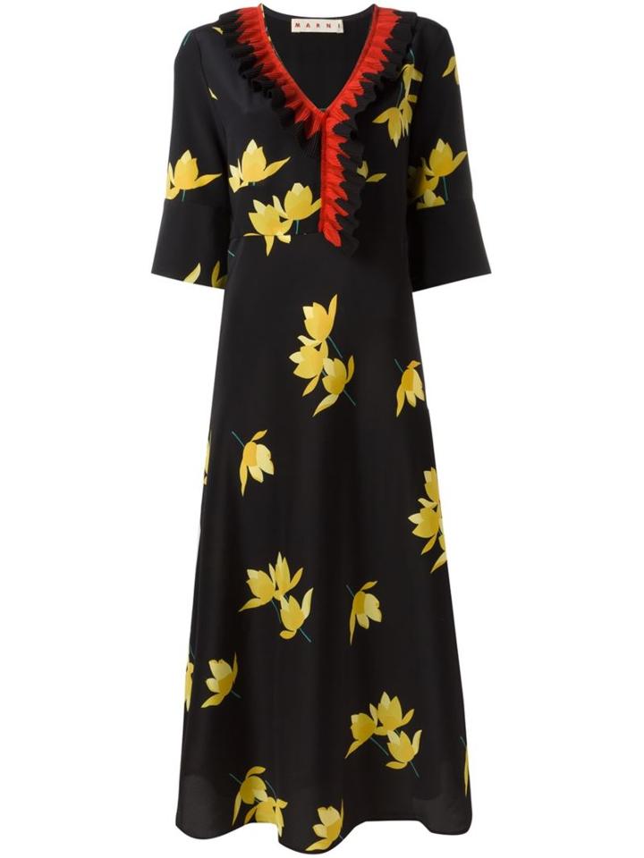 Marni Dawntreader Ruffled Dress, Women's, Size: 40, Black, Silk