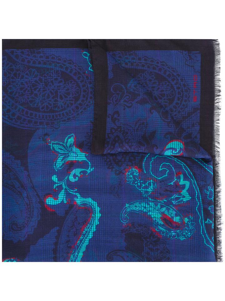 Etro Frayed Edge Scarf, Men's, Blue, Modal