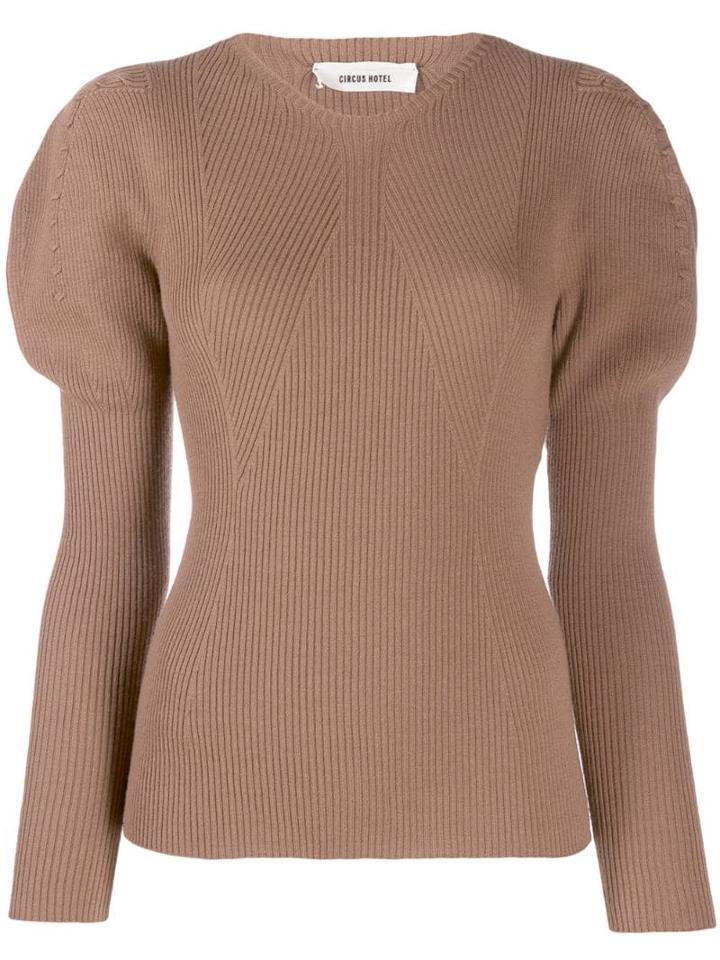 Circus Hotel V-neck Ribbed Knit Jumper - Brown