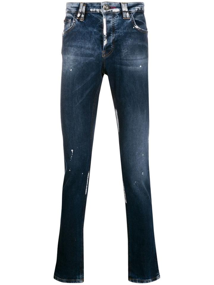 Philipp Plein Distressed Logo Jeans - Blue