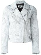 Mm6 Maison Margiela Crack Effect Biker Jacket, Women's, Size: 40, White, Calf Leather/polyester