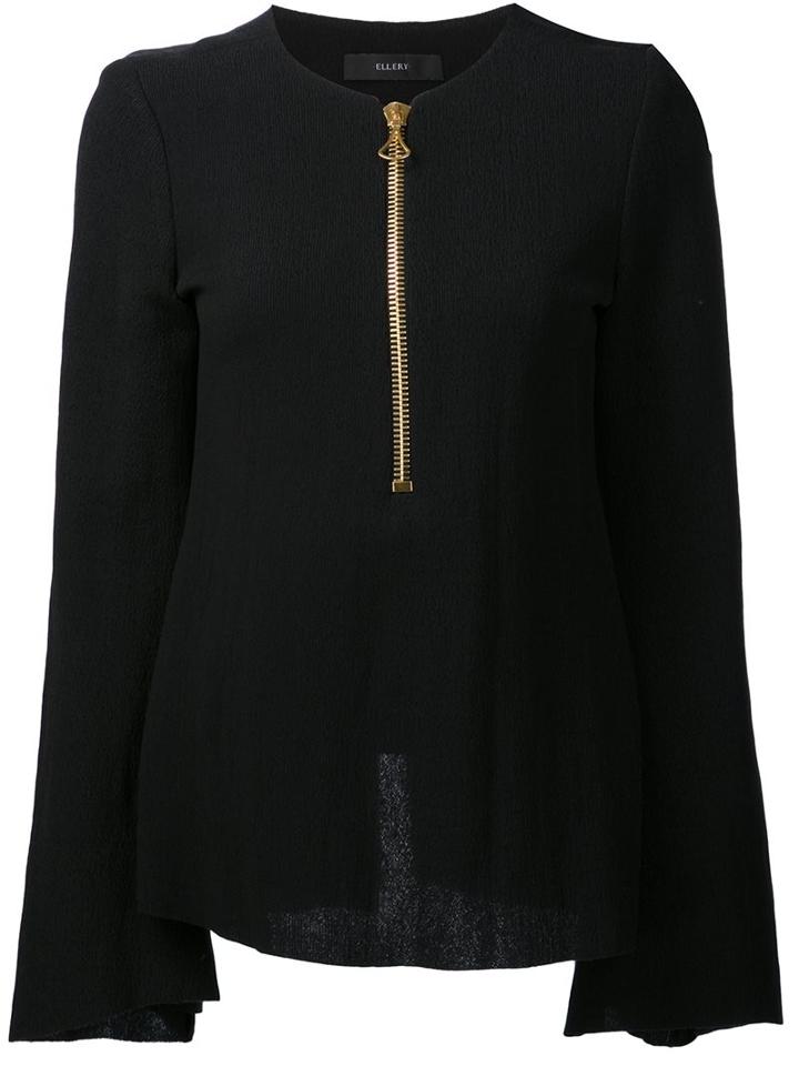 Ellery Zipped Neck Blouse, Women's, Size: 12, Black, Polyamide/viscose