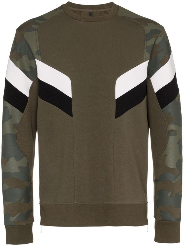 Neil Barrett Camo Print And Ribbed Edge Cotton-blend Jumper - Green