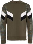Neil Barrett Camo Print And Ribbed Edge Cotton-blend Jumper - Green