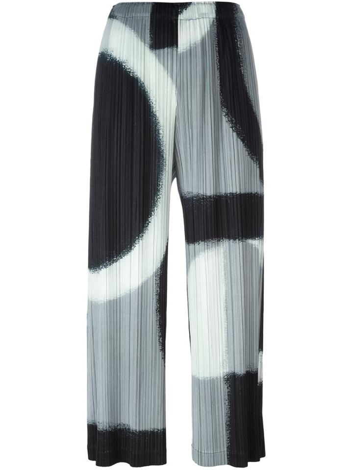 Pleats Please By Issey Miyake Abstract Pattern Cropped Trousers, Women's, Size: 4, Black, Polyester