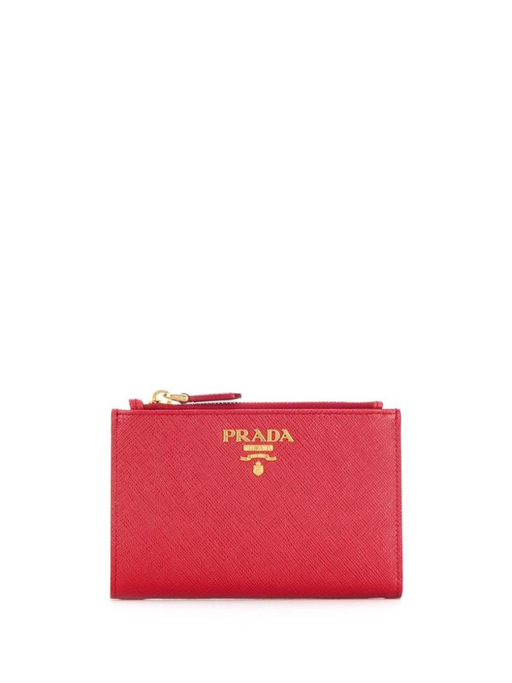 Prada Billfold Lettering Logo Wallet - Red