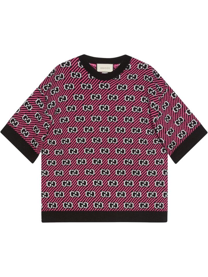 Gucci Gg Stripe Wool Jacquard Top - Pink