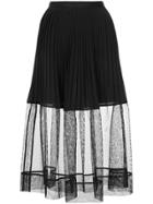 Gauchère Pleated And Sheer Panel Midi Skirt - Black