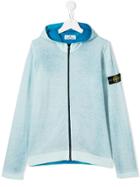 Stone Island Junior Zip-up Logo Hoodie - Blue