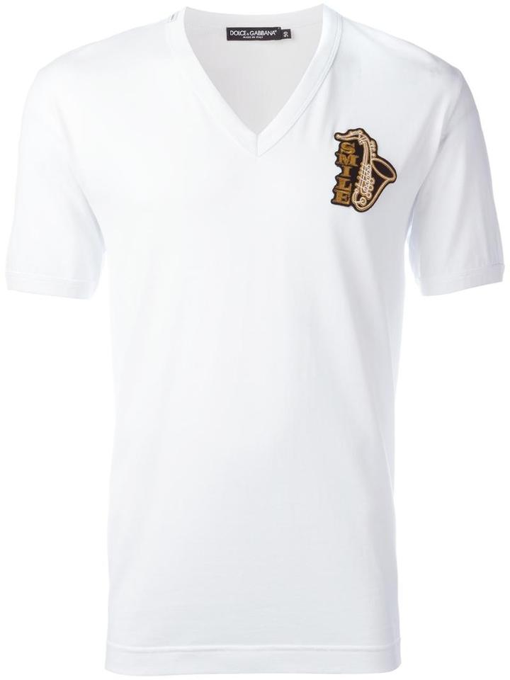 Dolce & Gabbana Smile Patch T-shirt, Men's, Size: 52, White, Cotton/viscose