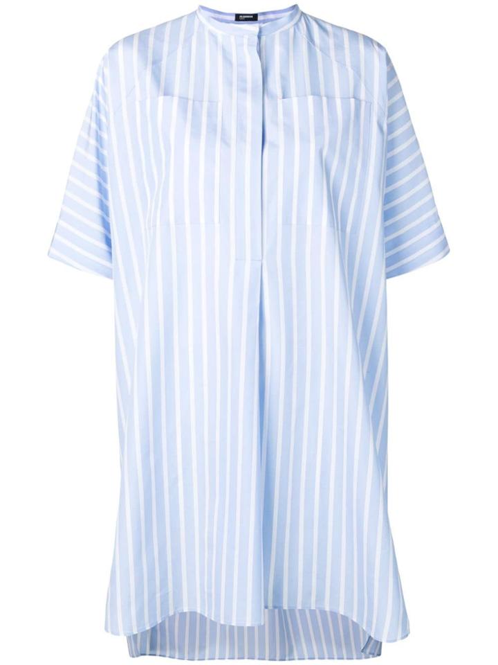 Jil Sander Navy Striped Collarless Shirt Dress - Blue