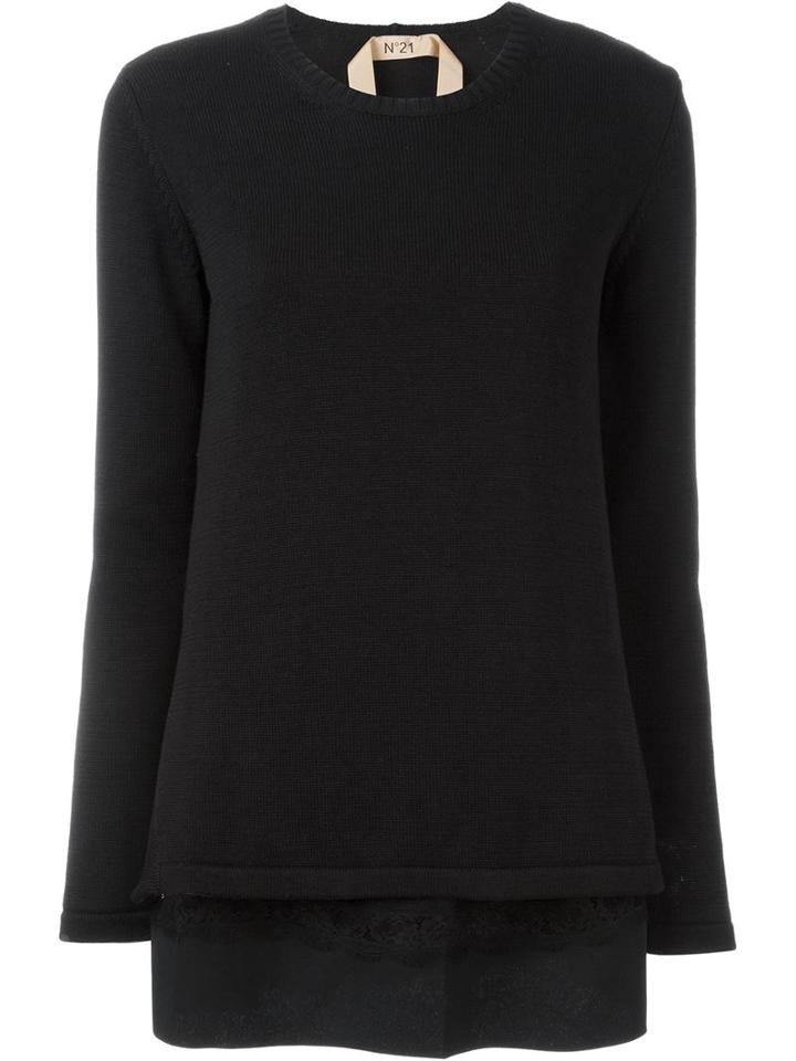 No21 Layered Blouse Jumper, Women's, Size: 40, Black, Cotton