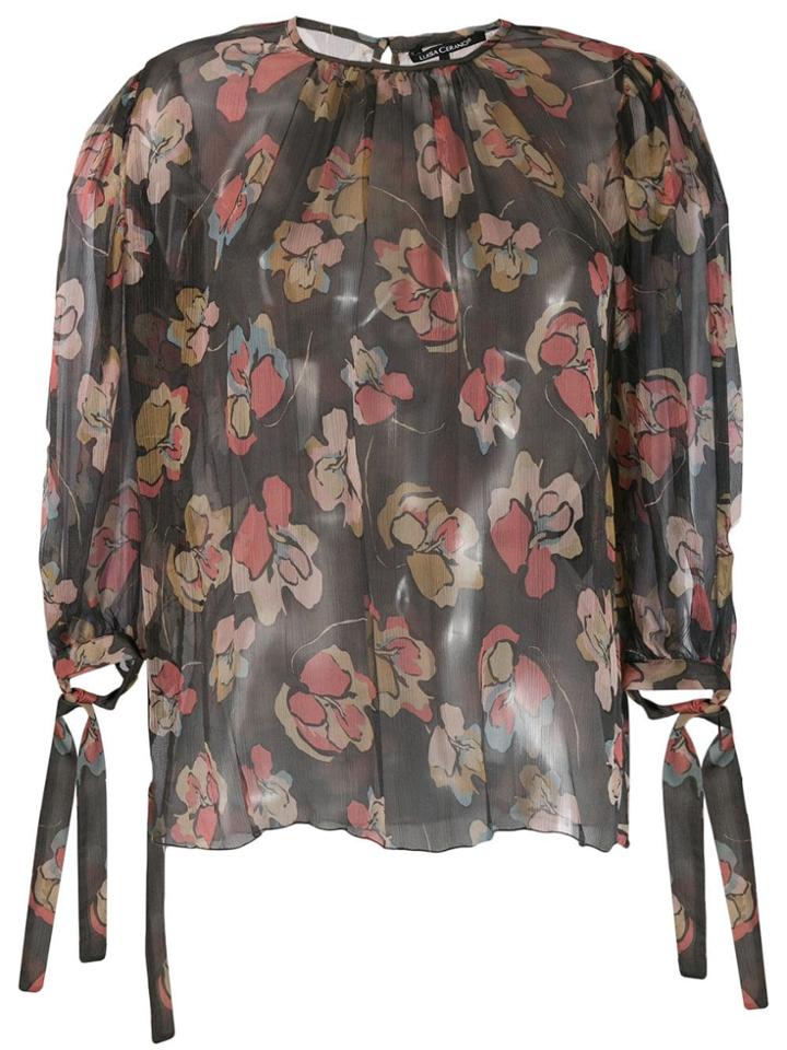 Luisa Cerano Floral Print Silk Blouse - Black