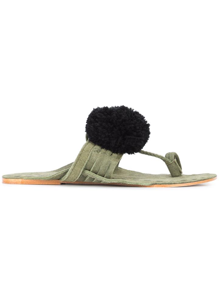 Figue Leo Pom Pom Sandals - Green