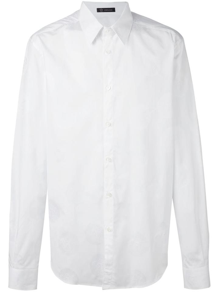 Versace Embroidered Medusa Shirt, Men's, Size: 41, White, Cotton