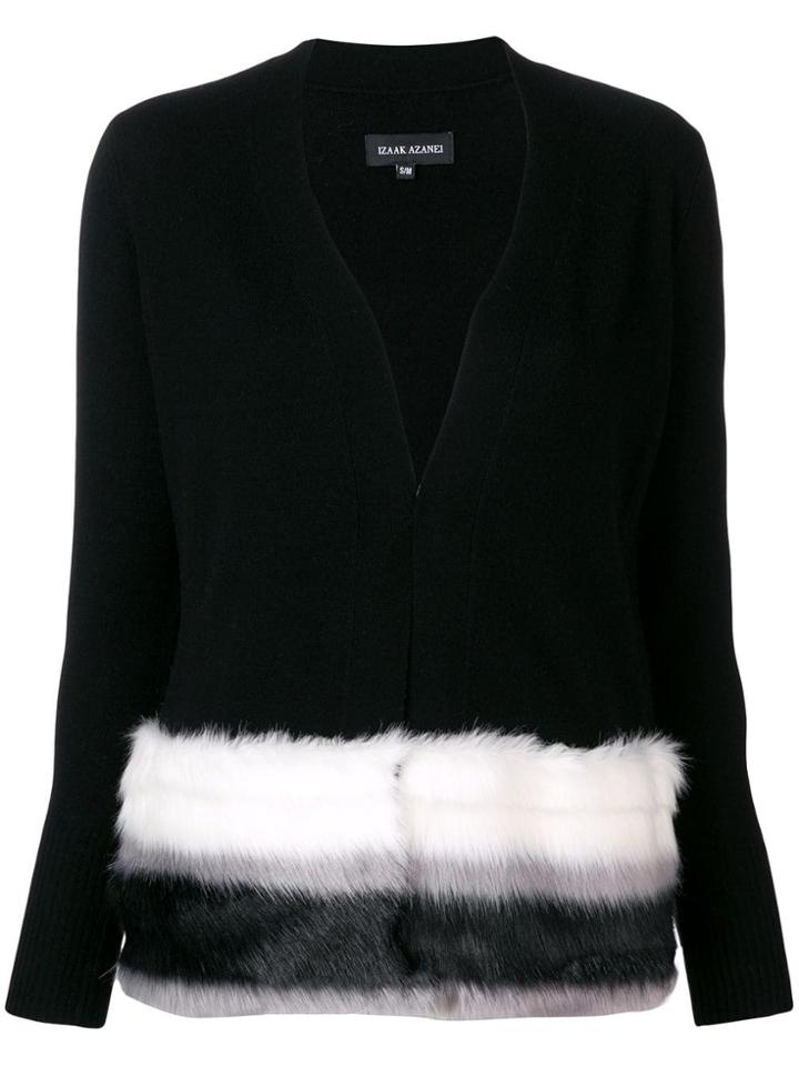 Izaak Azanei Faux Fur Trim Cardigan - Black