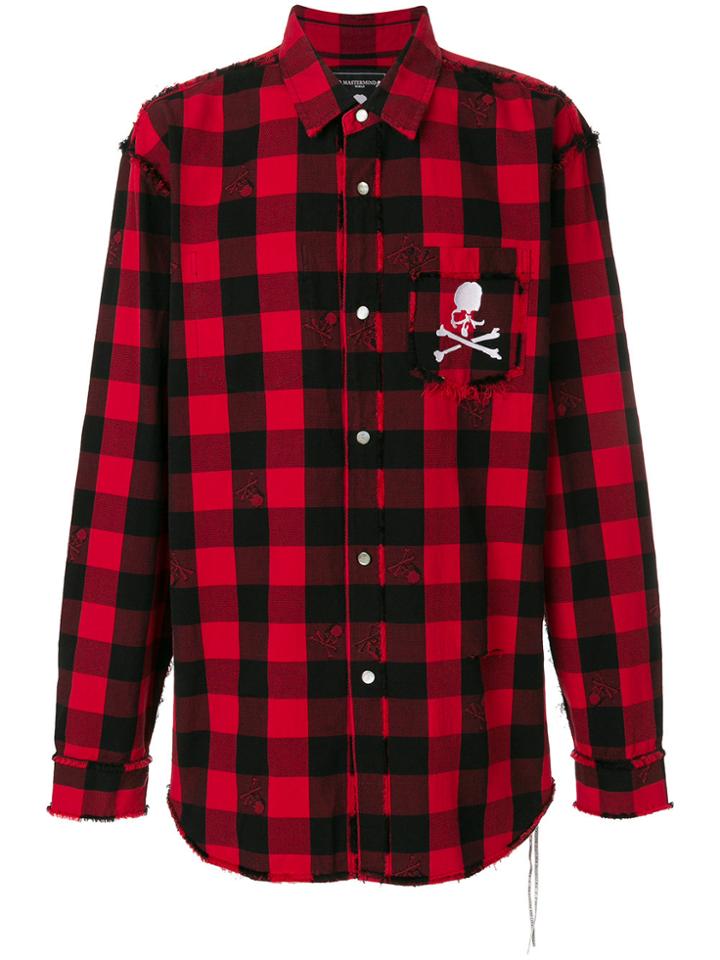 Mastermind World Skull Print Checked Shirt - Red