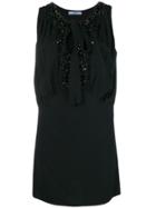 Prada Crystal Embellished Tie Neck Shift Dress - Black