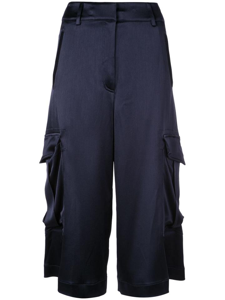 Sies Marjan Sidney Crinkled Satin Elongated Cargo Shorts - Blue