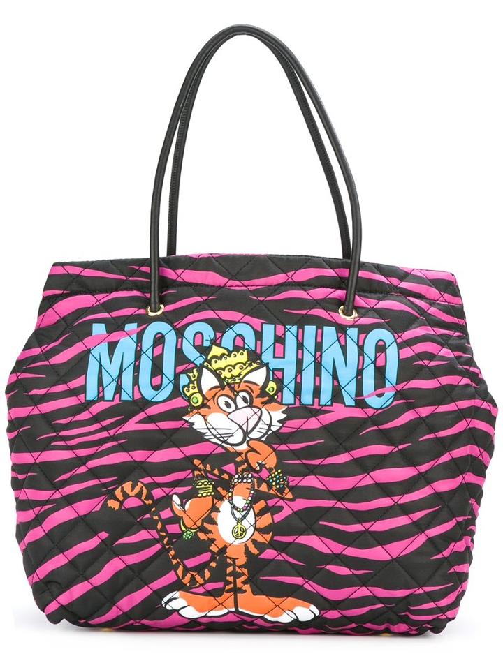 Moschino Jewelled Tiger Print Tote, Women's, Black, Polyester/leather