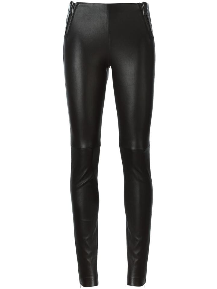 Maison Margiela Skinny High Rise Trousers, Women's, Size: 44, Black, Lamb Skin/cotton/spandex/elastane
