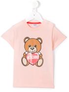 Moschino Kids Heart Teddy Logo Print T-shirt, Toddler Girl's, Size: 2 Yrs, Pink/purple