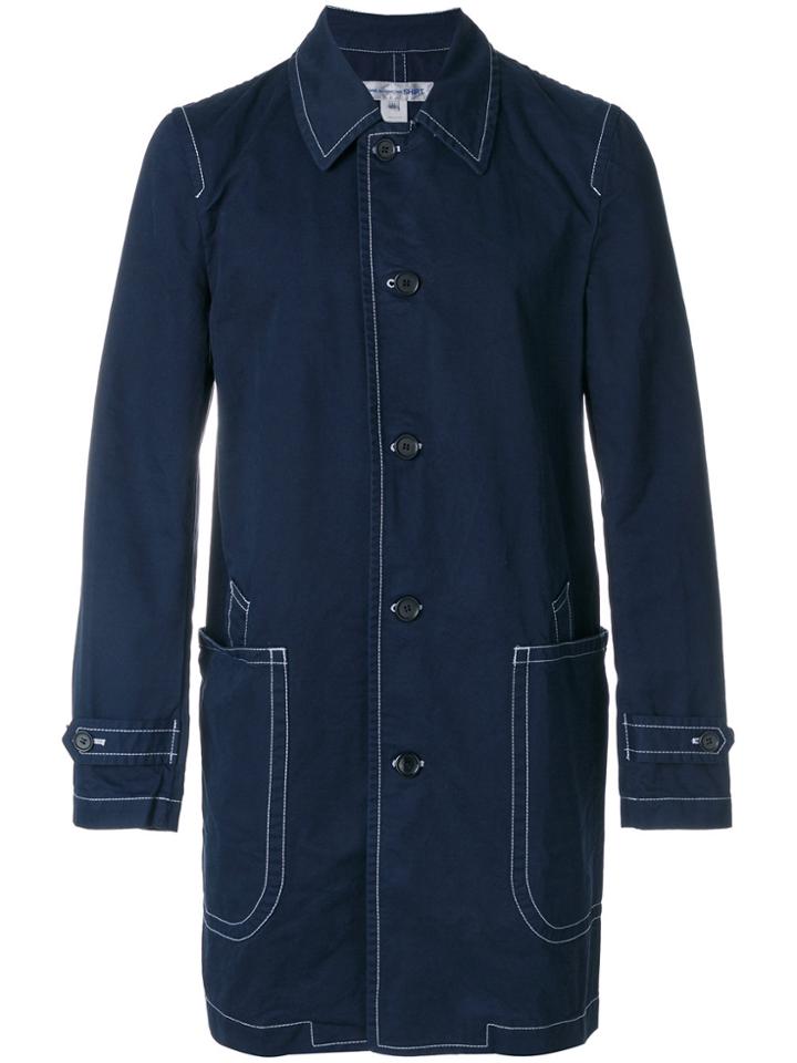Comme Des Garçons Shirt Contrast Stitch Buttoned Coat - Blue