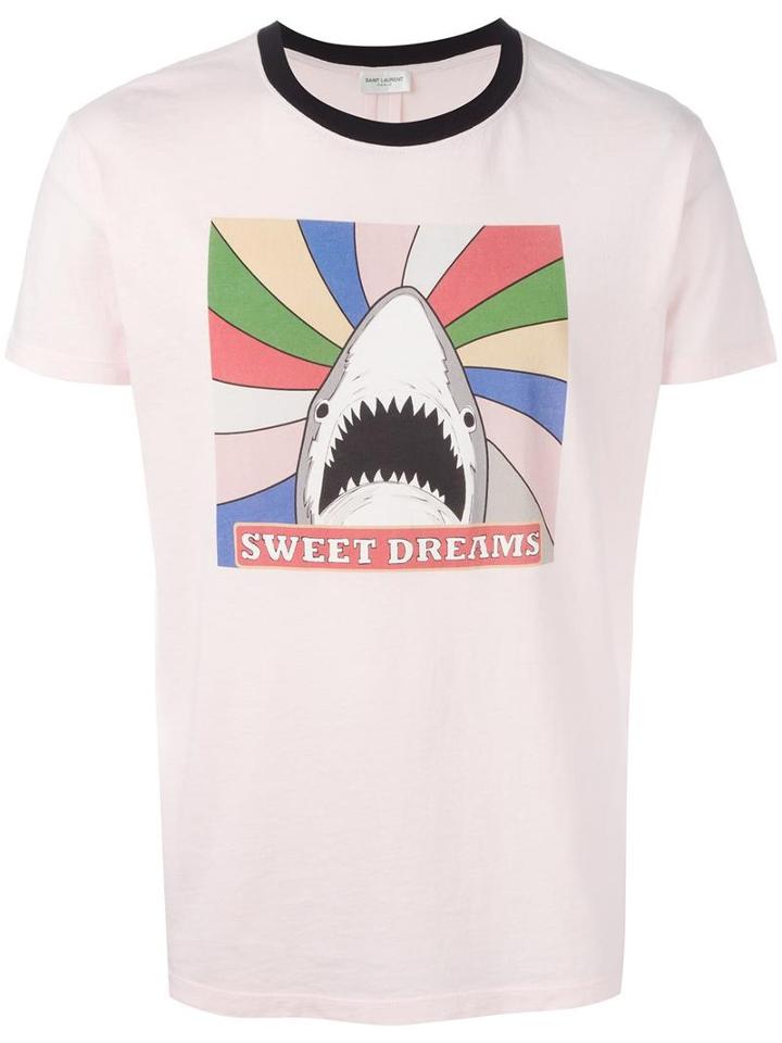 Saint Laurent 'sweet Dreams' Shark Ringer T-shirt, Men's, Size: Medium, Pink/purple, Cotton