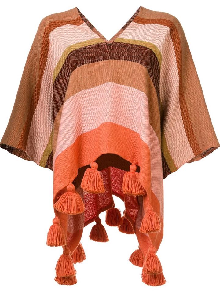 Apiece Apart Striped V Neck Poncho, Women's, Yellow/orange, Acrylic/wool/alpaca