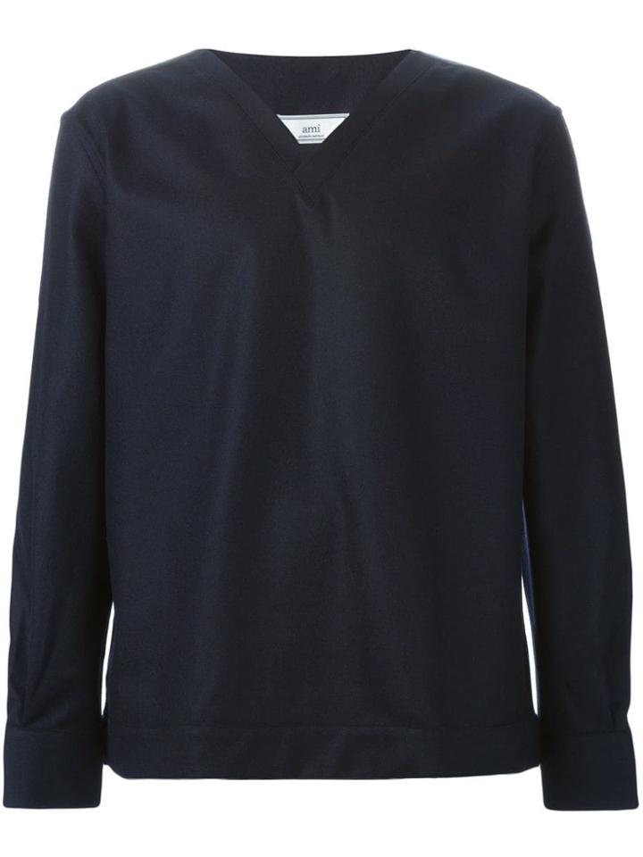 Ami Alexandre Mattiussi Felt V-neck Sweater - Blue