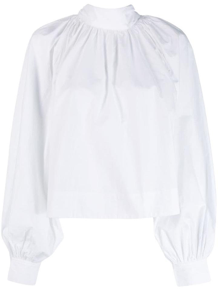 Ganni High Neck Poplin Blouse - White