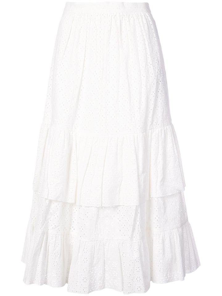Alexa Chung Embroidered Flared Midi Skirt - White