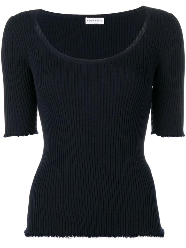 Sonia Rykiel Raw Edge Ribbed Scoop Tee - Blue
