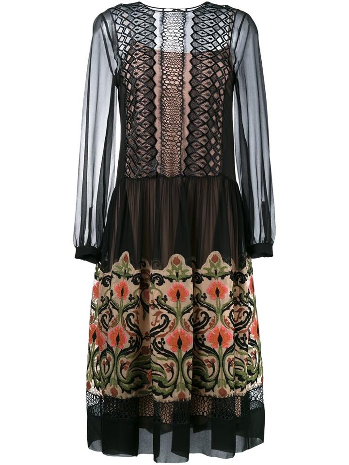 Alberta Ferretti Floral Embroidered Sheer Dress