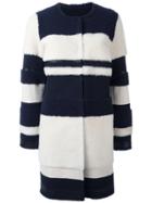 Yves Salomon Collarless Mid Coat - Blue