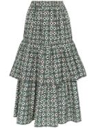 Golden Goose Miranda Floral Check Tiered Midi Skirt - Green