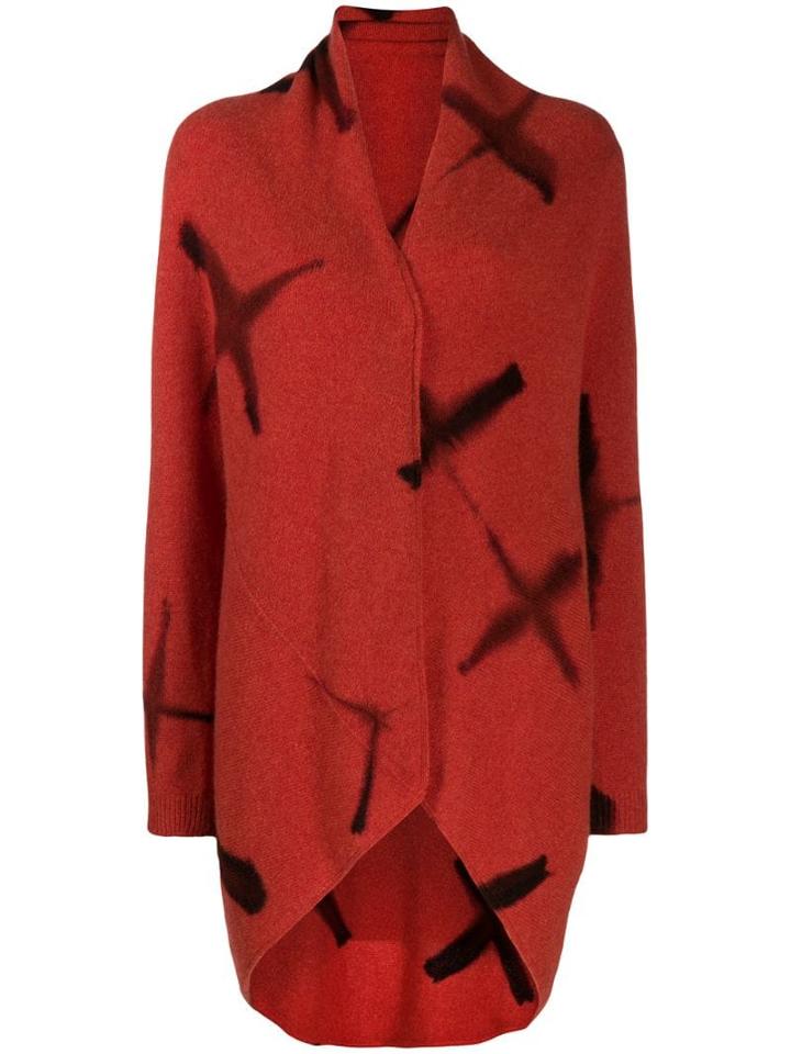 Suzusan Patterned Draped Cardigan - Red