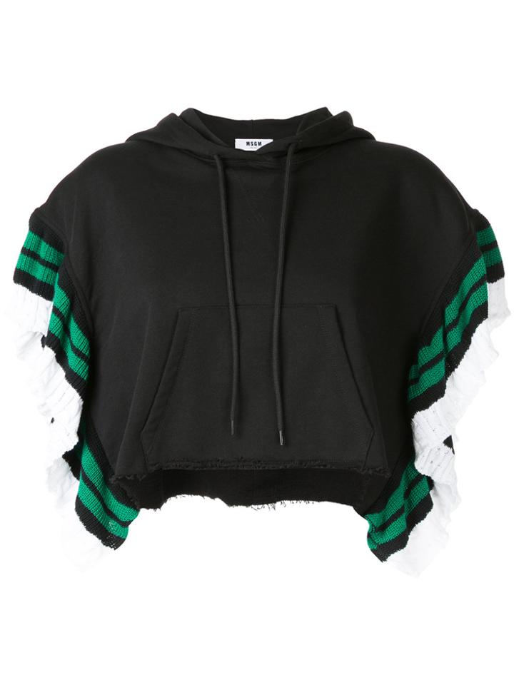 Msgm Knitted Sleeve Cropped Hoodie - Black