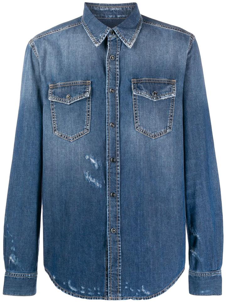 Givenchy Distressed Denim Shirt - Blue