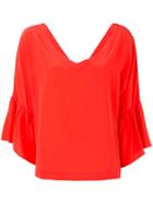 Erika Cavallini V-neck Ruffle Sleeve Blouse, Women's, Size: 42, Red, Silk