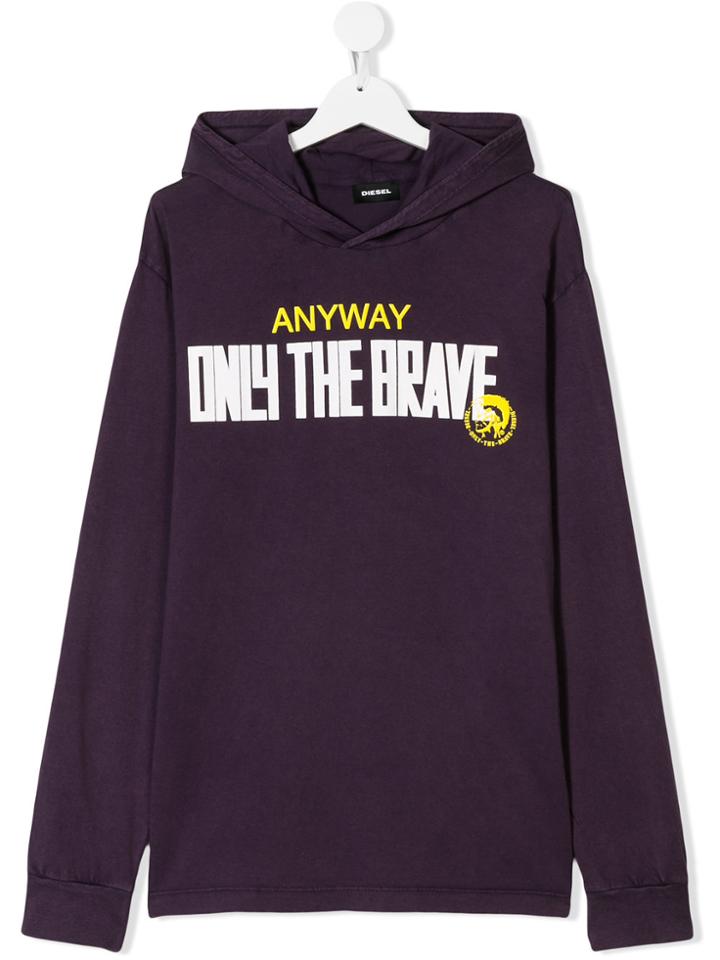 Diesel Kids Teen Slogan-print Hooded T-shirt - Pink & Purple