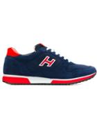 Hogan Mesh Panel Sneakers, Men's, Size: 8.5, Blue, Nylon/rubber/suede