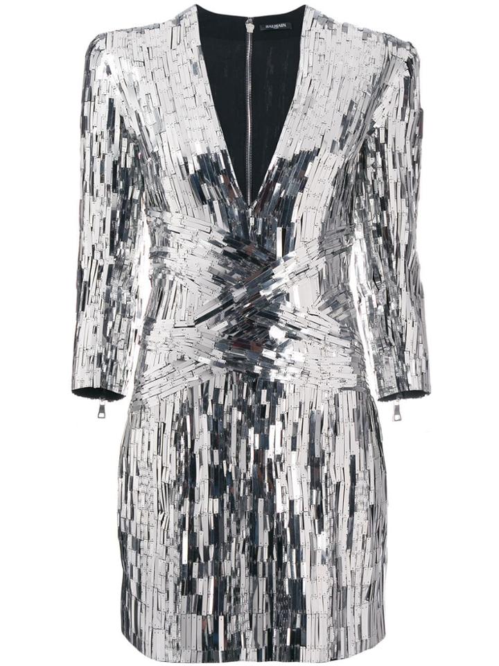 Balmain Sequin Embellished Mini Dress - Silver