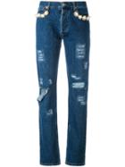 Forte Couture - Embellished Distressed Jeans - Women - Cotton/acrylic/metal - 26, Blue, Cotton/acrylic/metal