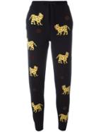 Chinti And Parker Cashmere Leopard Track Pants, Women's, Size: Large, Blue, Cashmere