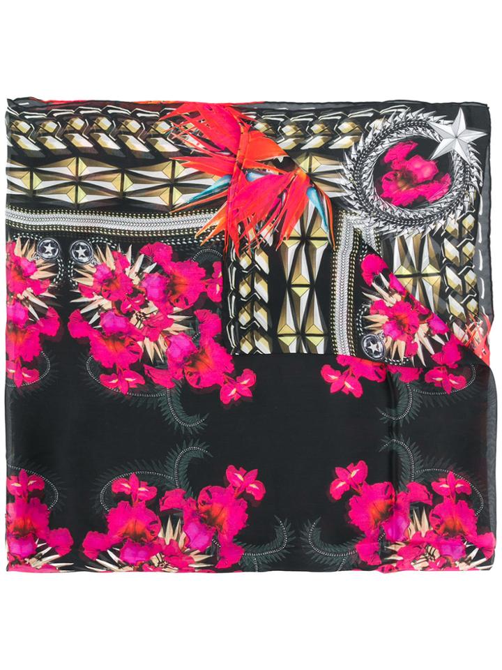 Givenchy Floral Print Silk Scarf - Black