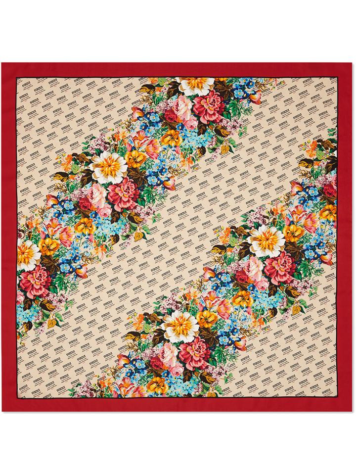 Gucci Gucci Invite And Flowers Print Silk Scarf - Nude & Neutrals