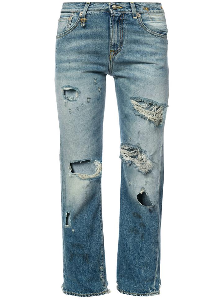 R13 Distressed Boyfriend Jeans - Blue